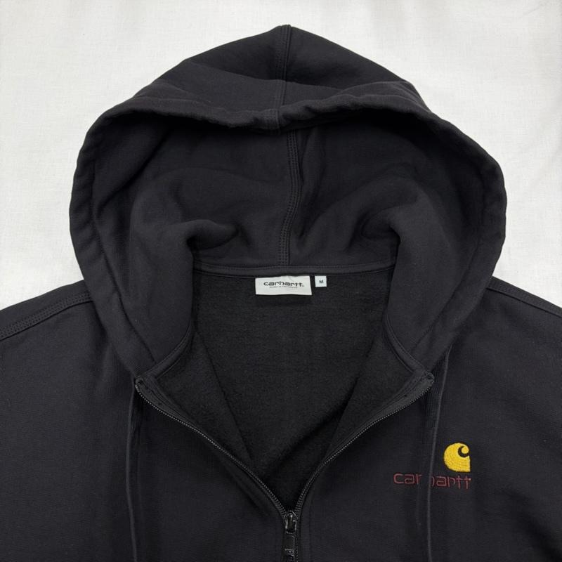 カーハート ダブリューアイピー Carhartt WIP パーカー 長袖 フーデッド アメリカン スクリプト ジップアップ スウェット パーカー ロゴ 刺繍 裏起毛 M ワンポイント X ロゴ、文字 X 刺繍 黒 / ブラック / black X 金 / ゴールド / gold color X えんじ / ワインレッド / dark red メンズ USED 古着 中古 50168462