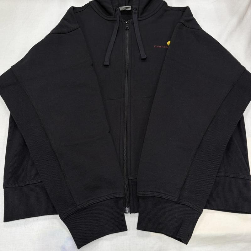 カーハート ダブリューアイピー Carhartt WIP パーカー 長袖 フーデッド アメリカン スクリプト ジップアップ スウェット パーカー ロゴ 刺繍 裏起毛 M ワンポイント X ロゴ、文字 X 刺繍 黒 / ブラック / black X 金 / ゴールド / gold color X えんじ / ワインレッド / dark red メンズ USED 古着 中古 50168462
