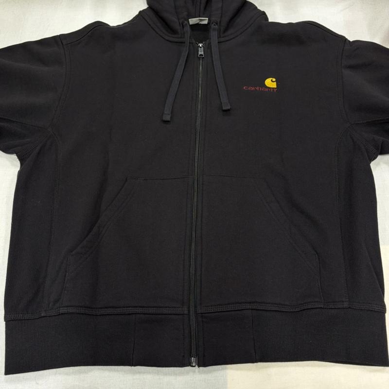 カーハート ダブリューアイピー Carhartt WIP パーカー 長袖 フーデッド アメリカン スクリプト ジップアップ スウェット パーカー ロゴ 刺繍 裏起毛 M ワンポイント X ロゴ、文字 X 刺繍 黒 / ブラック / black X 金 / ゴールド / gold color X えんじ / ワインレッド / dark red メンズ USED 古着 中古 50168462