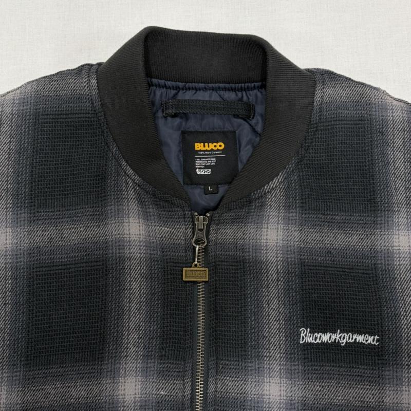 ブルコ BLUCO ジャケット、上着 ジャンパー、ブルゾン オンブレチェック ボンバージャケット ジップアップ ブルゾン 157-31-039 L チェック X ワンポイント X ロゴ、文字 X 刺繍 紺 / ネイビー / navy X 灰 / グレー / gray X 黒 / ブラック / black X 白 / ホワイト / white メンズ USED 古着 中古 50168463