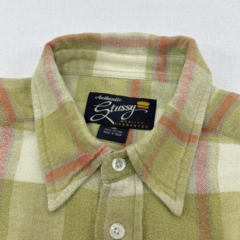 ステューシー STUSSY シャツ、ブラウス 長袖 90s OLD 長袖 チェック ネルシャツ 紺タグ M チェック 黄緑 / イエローグリーン / X ベージュ / ベージュ / beige X 赤 / レッド / red メンズ USED 古着 中古 50168464