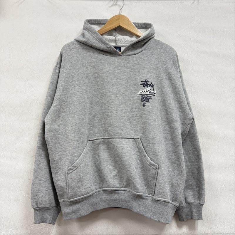 ステューシー STUSSY パーカー 長袖 90s OLD SKOOL FLAVOR スーパースター ロゴ プリント スウェット フーディー パーカー 紺 トリコタグ USA製 L ロゴ、文字 X プリント 灰 / グレー / gray X 紺 / ネイビー / navy X 白 / ホワイト / white メンズ USED 古着 中古 50168465