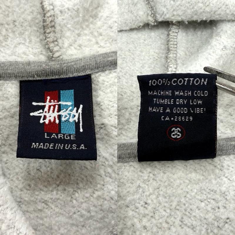 ステューシー STUSSY パーカー 長袖 90s OLD SKOOL FLAVOR スーパースター ロゴ プリント スウェット フーディー パーカー 紺 トリコタグ USA製 L ロゴ、文字 X プリント 灰 / グレー / gray X 紺 / ネイビー / navy X 白 / ホワイト / white メンズ USED 古着 中古 50168465