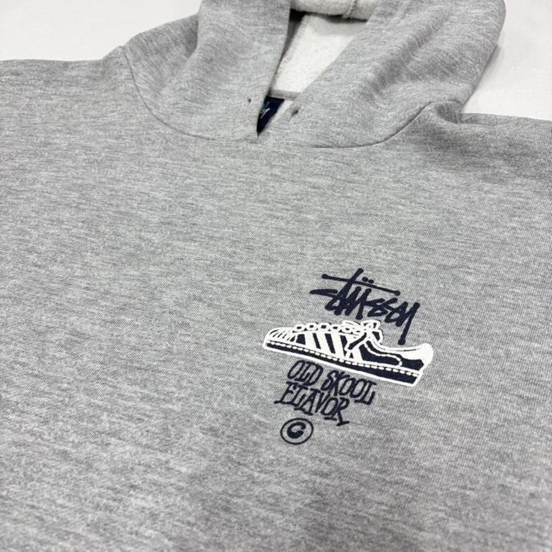 ステューシー STUSSY パーカー 長袖 90s OLD SKOOL FLAVOR スーパースター ロゴ プリント スウェット フーディー パーカー 紺 トリコタグ USA製 L ロゴ、文字 X プリント 灰 / グレー / gray X 紺 / ネイビー / navy X 白 / ホワイト / white メンズ USED 古着 中古 50168465