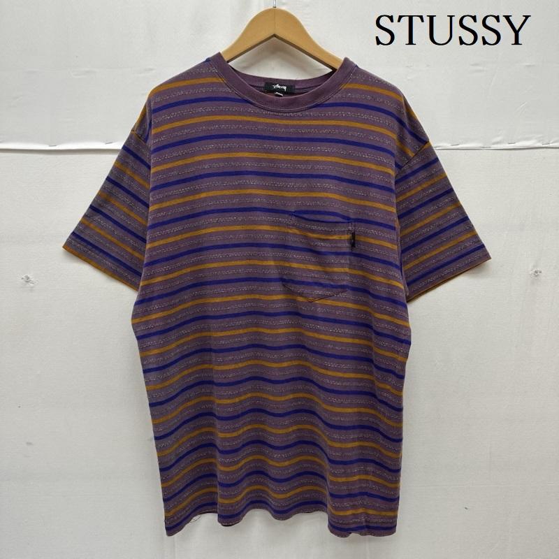 ステューシー STUSSY Tシャツ 半袖 80s 90s USA製 マルチ ボーダ－ Tシャツ L 紫 / パープル / purple メンズ USED 古着 中古 50168473