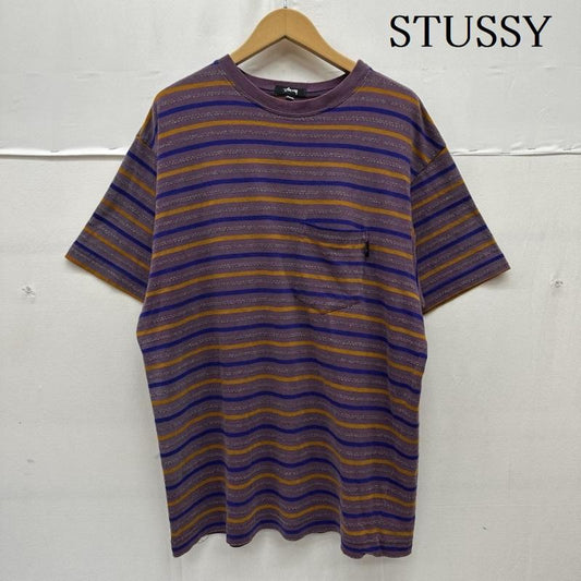 ステューシー STUSSY Tシャツ 半袖 80s 90s USA製 マルチ ボーダ－ Tシャツ L 紫 / パープル / purple メンズ USED 古着 中古 50168473