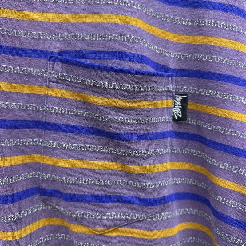ステューシー STUSSY Tシャツ 半袖 80s 90s USA製 マルチ ボーダ－ Tシャツ L 紫 / パープル / purple メンズ USED 古着 中古 50168473