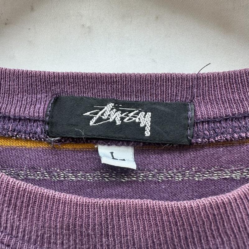 ステューシー STUSSY Tシャツ 半袖 80s 90s USA製 マルチ ボーダ－ Tシャツ L 紫 / パープル / purple メンズ USED 古着 中古 50168473