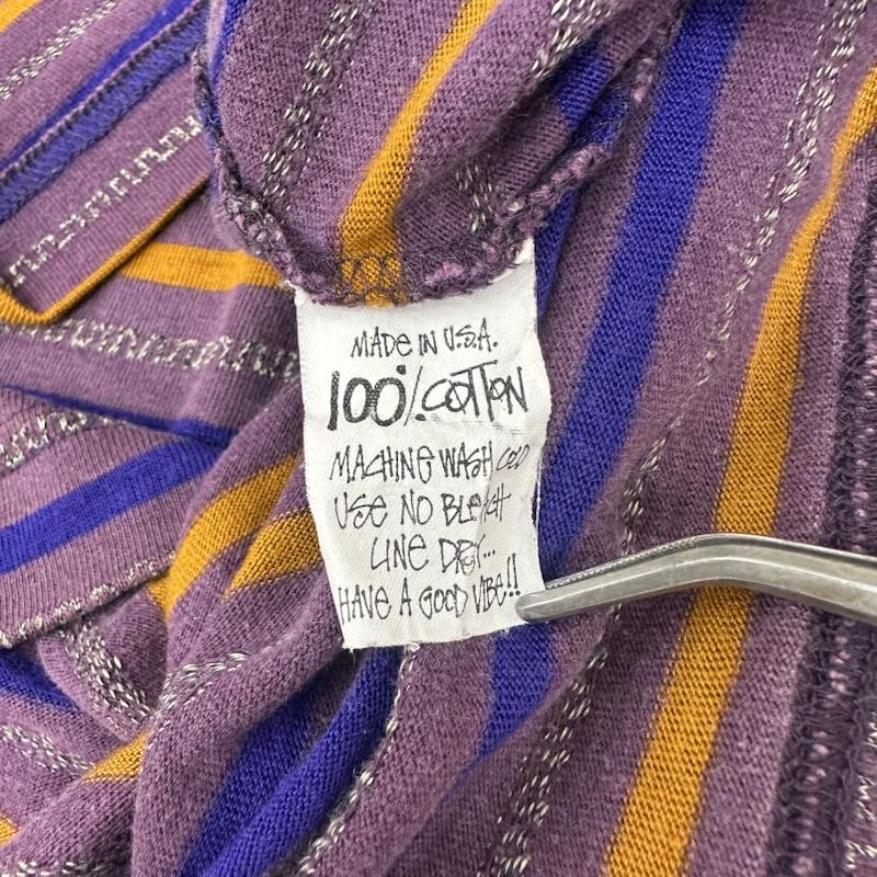 ステューシー STUSSY Tシャツ 半袖 80s 90s USA製 マルチ ボーダ－ Tシャツ L 紫 / パープル / purple メンズ USED 古着 中古 50168473