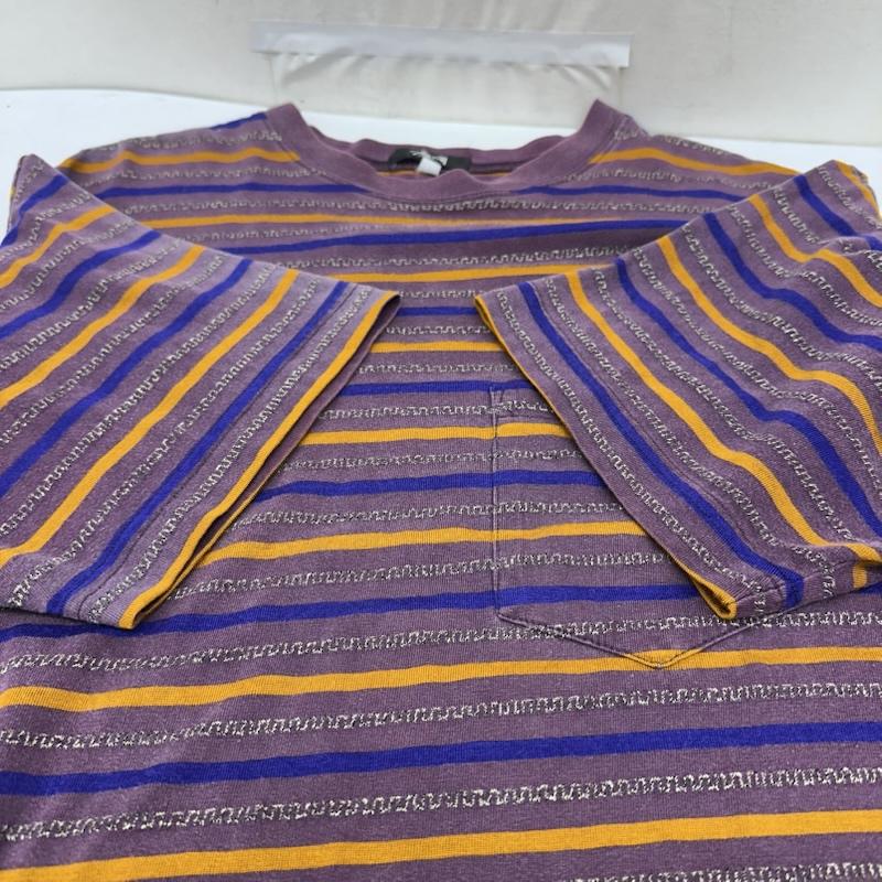 ステューシー STUSSY Tシャツ 半袖 80s 90s USA製 マルチ ボーダ－ Tシャツ L 紫 / パープル / purple メンズ USED 古着 中古 50168473