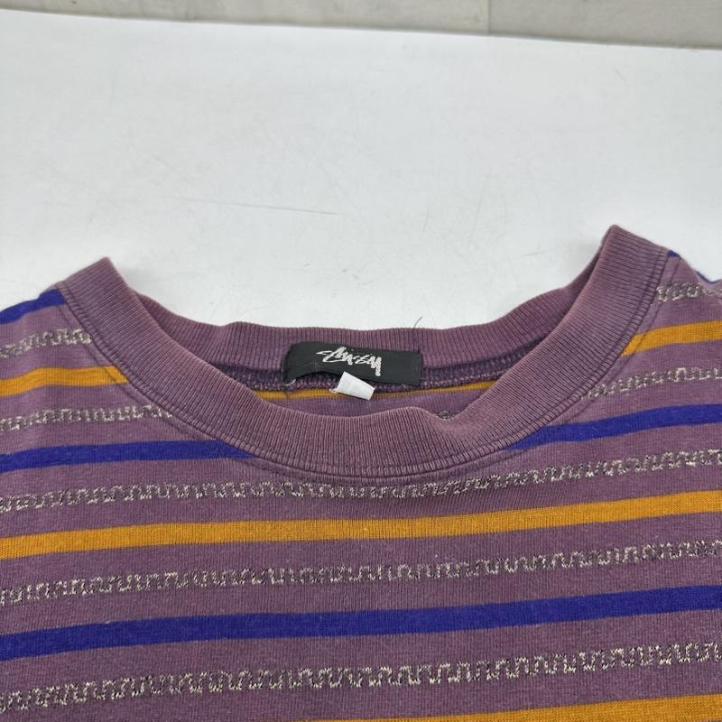 ステューシー STUSSY Tシャツ 半袖 80s 90s USA製 マルチ ボーダ－ Tシャツ L 紫 / パープル / purple メンズ USED 古着 中古 50168473