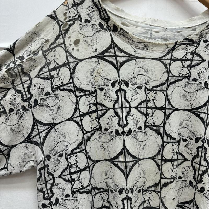 古着 USED Tシャツ 半袖 90s M.C.Escher エッシャー スカル プリント ダメージ Tシャツ - 白 / ホワイト / white X 黒 / ブラック / black メンズ USED 古着 中古 50168476