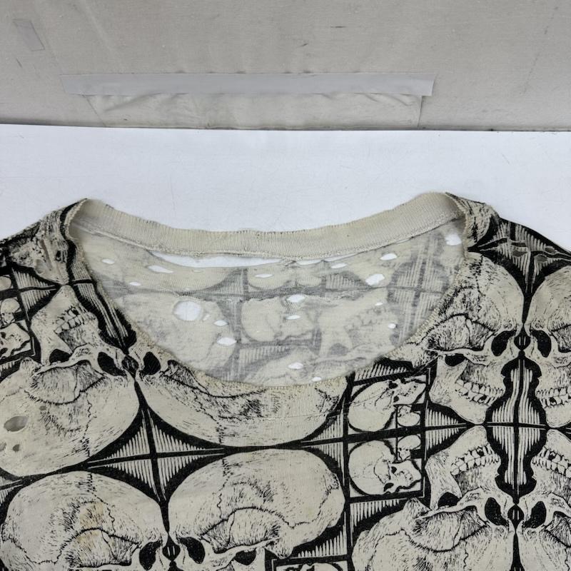古着 USED Tシャツ 半袖 90s M.C.Escher エッシャー スカル プリント ダメージ Tシャツ - 白 / ホワイト / white X 黒 / ブラック / black メンズ USED 古着 中古 50168476