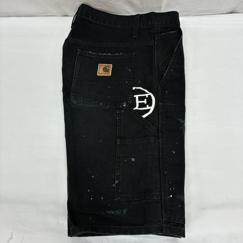 ユニフォームエクスペリメント uniform experiment パンツ ショートパンツ Carhartt カーハート コラボ ハートタグ ダブルニー ダック ペインター パンツ ダメージ加工 UE-120125 32インチ メンズ USED 古着 中古 50168502
