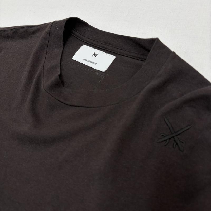 ムーンエイジデビルメント Moonage Devilment カットソー 半袖 オーバーサイズ BIG 半袖 無地 Tシャツ 清春 ロゴ パッチ 刺繍 ドロップショルダー 切りっぱなし 46 ワンポイント X ロゴ、文字 X 刺繍 黒 / ブラック / black メンズ USED 古着 中古 50168518