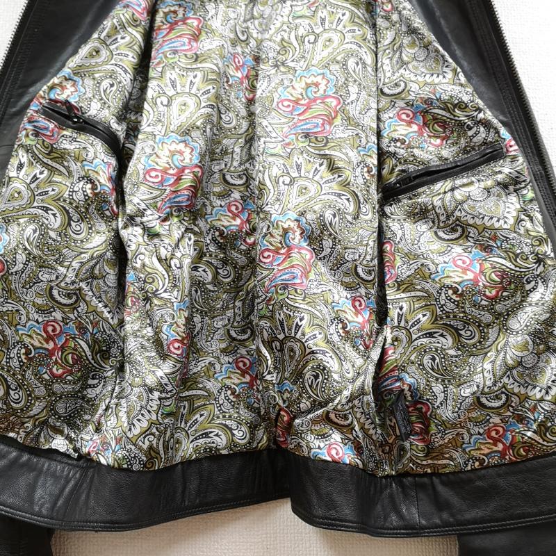 ダブル DOWBL ジャケット、上着 レザージャケット 山羊革 ゴートスキン ペイズリー柄 シングル レザー ジャケット 103-134-0201-001 44 黒 / ブラック / black メンズ USED 古着 中古 50168531