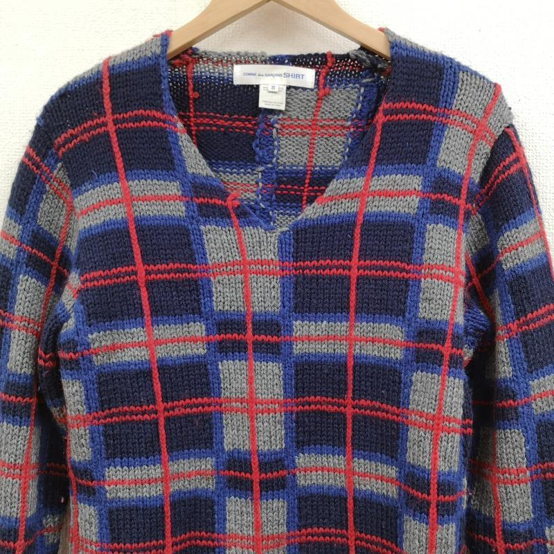 コムデギャルソンシャツ COMME des GARCONS SHIRT ニット、セーター 長袖 タータンチェック カットオフ Vネック ニット セーター XS マルチカラー / マルチカラー / multicolor メンズ USED 古着 中古 50168536