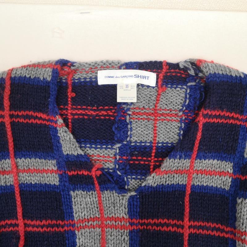 コムデギャルソンシャツ COMME des GARCONS SHIRT ニット、セーター 長袖 タータンチェック カットオフ Vネック ニット セーター XS マルチカラー / マルチカラー / multicolor メンズ USED 古着 中古 50168536