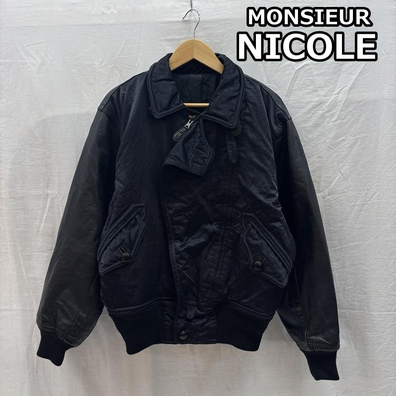 ムッシュニコル MONSIEUR NICOLE ジャケット、上着 ジャンパー、ブルゾン ビンテージ ナイロン レザー コンビ ミリタリー ジャケット M 黒 / ブラック / black メンズ USED 古着 中古 50168586