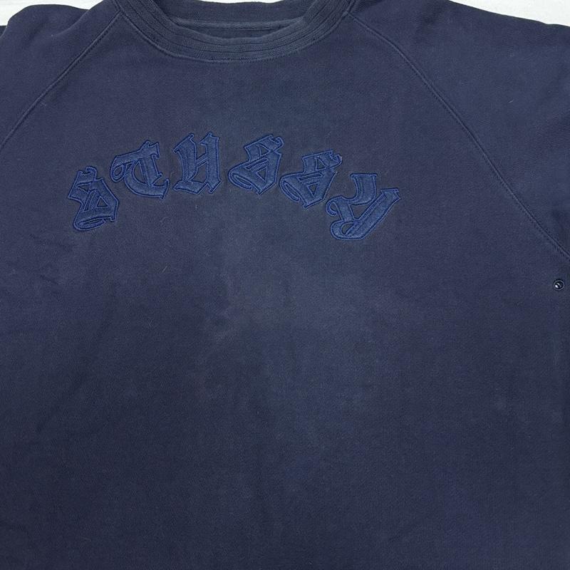 ステューシー STUSSY トレーナー 長袖 90年代 ビンテージ 紺タグ 香港製 オールドイングリッシュ ロゴ スウェット トレーナー M 紺 / ネイビー / navy メンズ USED 古着 中古 50168596