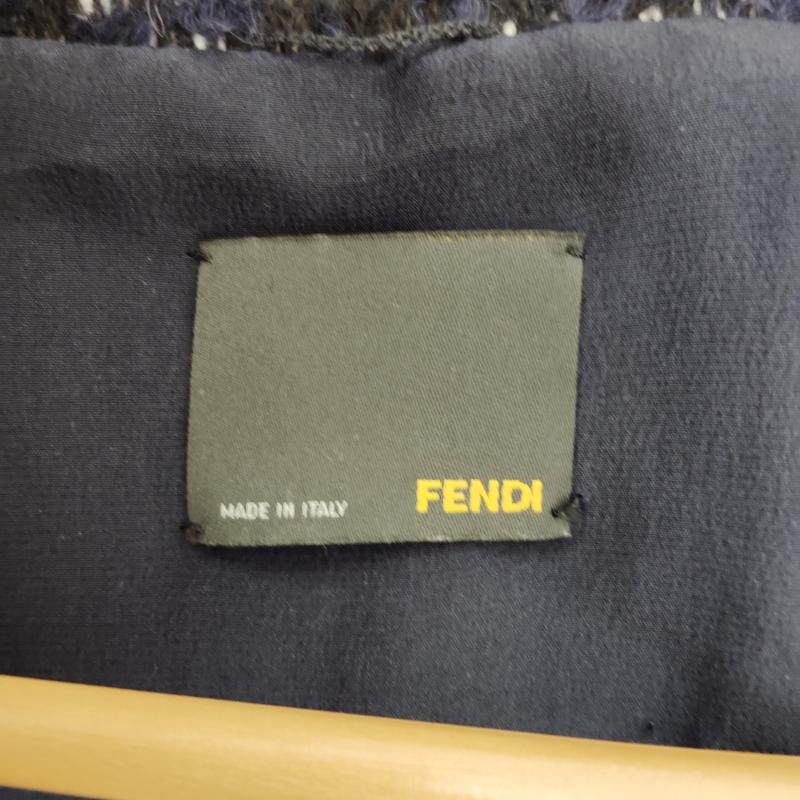 フェンディ FENDI ジャケット、上着 ジャケット、ブレザー ノーカラー ジャケット ミックス ツイード フリンジ 40 紺 / ネイビー / navy X 白 / ホワイト / white レディース USED 古着 中古 50168611