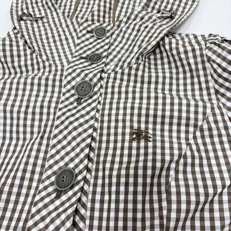 バーバリー・ブルーレーベル BURBERRY BLUE LABEL コート コート一般 ギンガムチェック フーデッド レインコート バルーンシルエット ナイロンジャケット ポーチ付 38 チェック 茶 / ブラウン / brown X 白 / ホワイト / white レディース USED 古着 中古 50168619