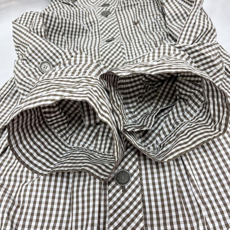 バーバリー・ブルーレーベル BURBERRY BLUE LABEL コート コート一般 ギンガムチェック フーデッド レインコート バルーンシルエット ナイロンジャケット ポーチ付 38 チェック 茶 / ブラウン / brown X 白 / ホワイト / white レディース USED 古着 中古 50168619