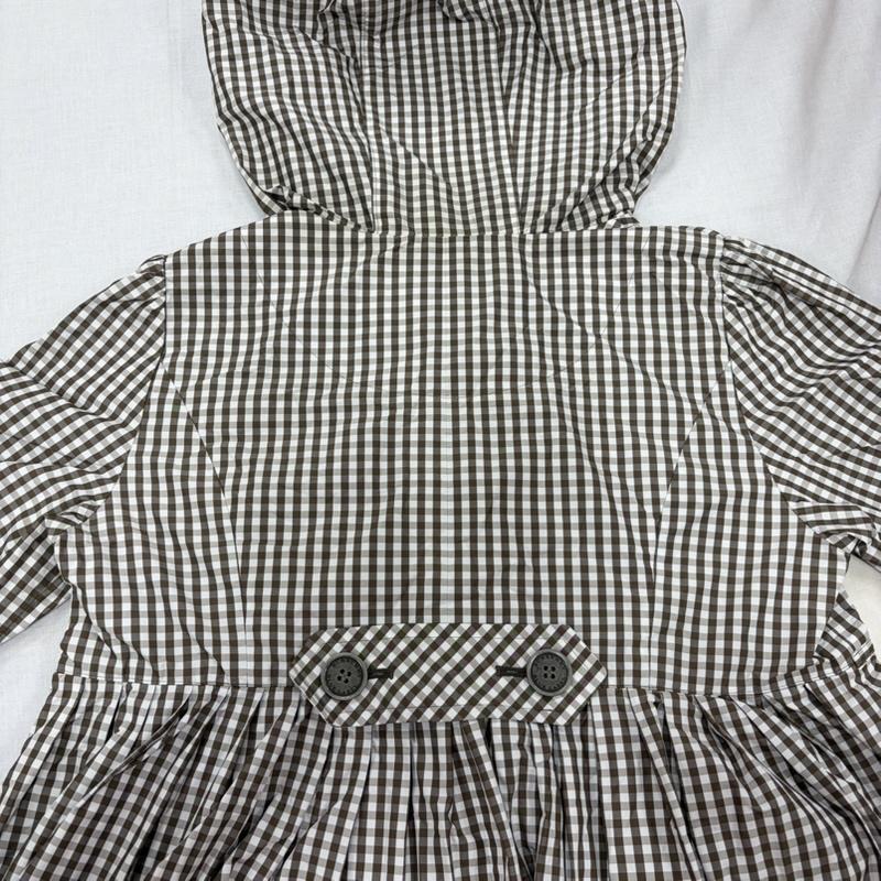 バーバリー・ブルーレーベル BURBERRY BLUE LABEL コート コート一般 ギンガムチェック フーデッド レインコート バルーンシルエット ナイロンジャケット ポーチ付 38 チェック 茶 / ブラウン / brown X 白 / ホワイト / white レディース USED 古着 中古 50168619