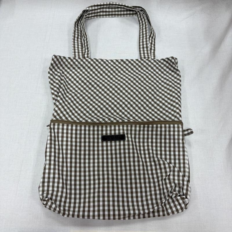 バーバリー・ブルーレーベル BURBERRY BLUE LABEL コート コート一般 ギンガムチェック フーデッド レインコート バルーンシルエット ナイロンジャケット ポーチ付 38 チェック 茶 / ブラウン / brown X 白 / ホワイト / white レディース USED 古着 中古 50168619