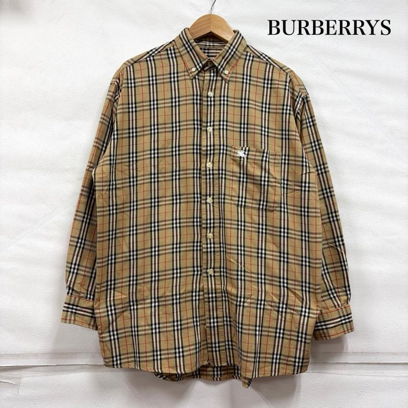 バーバリー BURBERRY シャツ、ブラウス 長袖 90s バーバリーズ 長袖 ノバチェック ボタンダウン シャツ ロゴ 刺繍 ヴィンテージ ロンドン L チェック ベージュ / ベージュ / beige メンズ USED 古着 中古 50168620