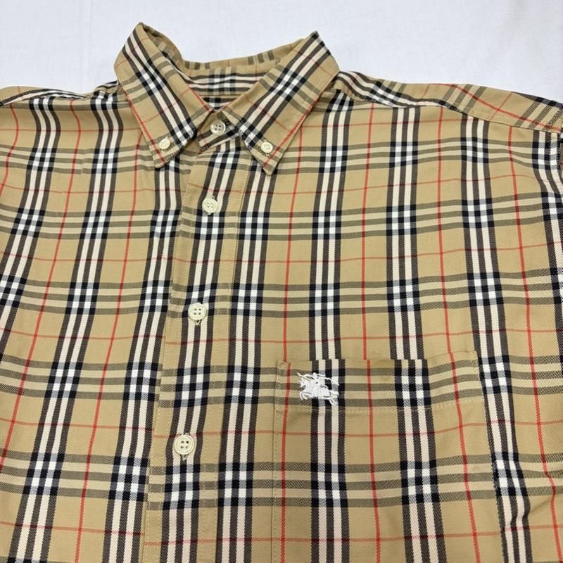 バーバリー BURBERRY シャツ、ブラウス 長袖 90s バーバリーズ 長袖 ノバチェック ボタンダウン シャツ ロゴ 刺繍 ヴィンテージ ロンドン L チェック ベージュ / ベージュ / beige メンズ USED 古着 中古 50168620