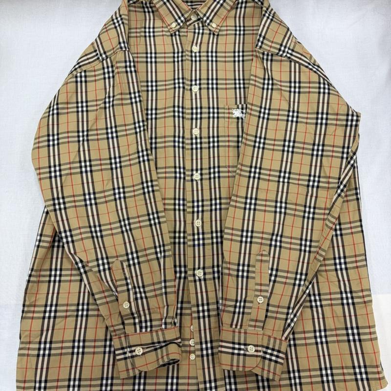 バーバリー BURBERRY シャツ、ブラウス 長袖 90s バーバリーズ 長袖 ノバチェック ボタンダウン シャツ ロゴ 刺繍 ヴィンテージ ロンドン L チェック ベージュ / ベージュ / beige メンズ USED 古着 中古 50168620