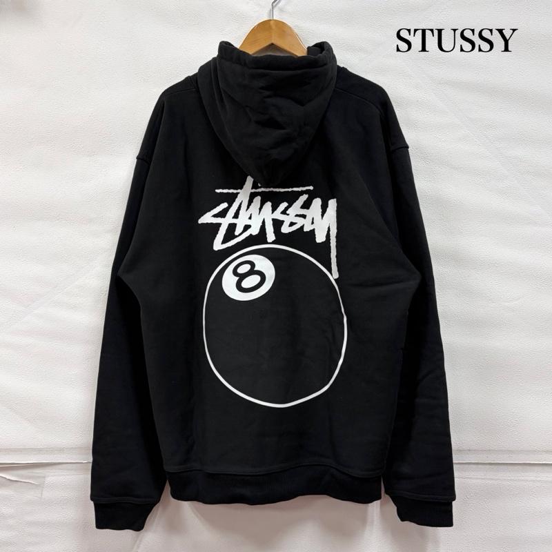 ステューシー STUSSY パーカー 長袖 8ボール 両面 バックプリント ロゴ スウェット プルオーバー フーディー パーカー 裏起毛 ビリヤード XL ロゴ、文字 X プリント 黒 / ブラック / black X 白 / ホワイト / white メンズ USED 古着 中古 50168621