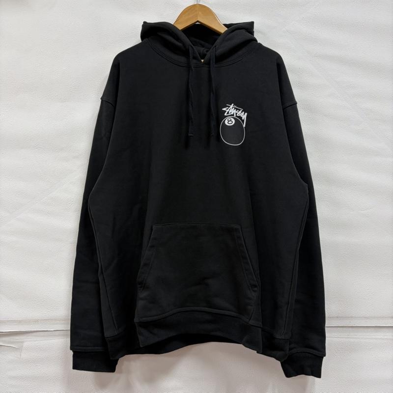ステューシー STUSSY パーカー 長袖 8ボール 両面 バックプリント ロゴ スウェット プルオーバー フーディー パーカー 裏起毛 ビリヤード XL ロゴ、文字 X プリント 黒 / ブラック / black X 白 / ホワイト / white メンズ USED 古着 中古 50168621