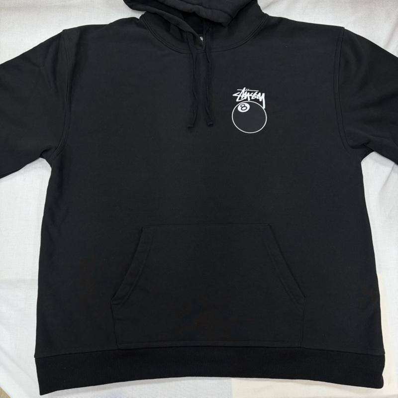 ステューシー STUSSY パーカー 長袖 8ボール 両面 バックプリント ロゴ スウェット プルオーバー フーディー パーカー 裏起毛 ビリヤード XL ロゴ、文字 X プリント 黒 / ブラック / black X 白 / ホワイト / white メンズ USED 古着 中古 50168621