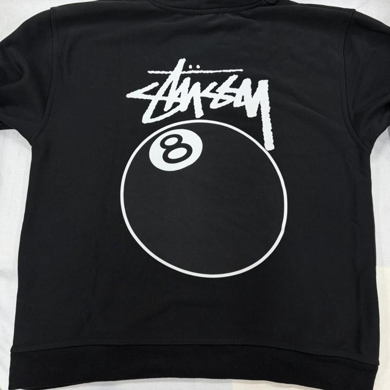 ステューシー STUSSY パーカー 長袖 8ボール 両面 バックプリント ロゴ スウェット プルオーバー フーディー パーカー 裏起毛 ビリヤード XL ロゴ、文字 X プリント 黒 / ブラック / black X 白 / ホワイト / white メンズ USED 古着 中古 50168621