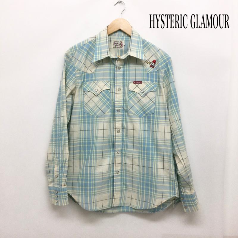 ヒステリックグラマー HYSTERIC GLAMOUR シャツ、ブラウス 長袖 HYSTERIC GLAMOUR ヒステリックグラマー 02201AH03 スカル刺繍 ウエスタン シャツ L チェック 青 / ブルー / blue メンズ USED 古着 中古 50168623