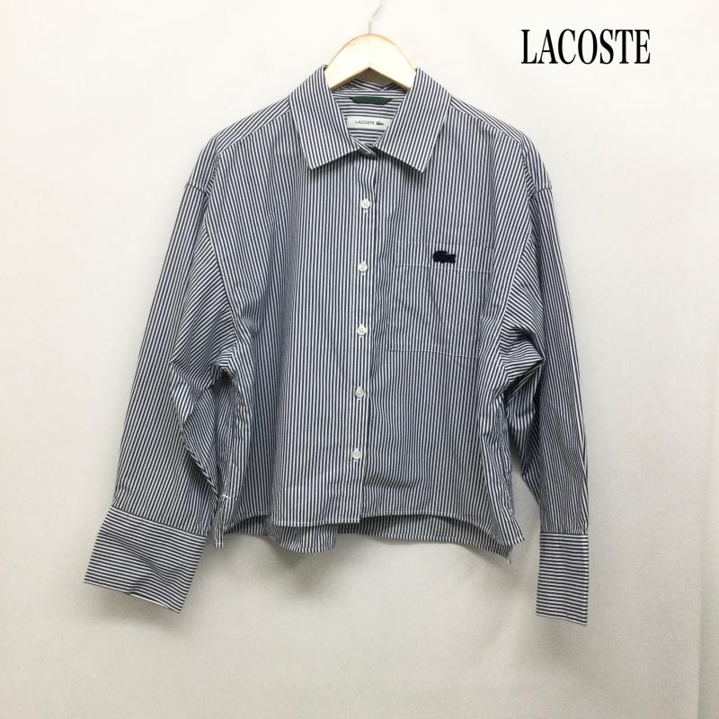 ラコステ LACOSTE シャツ、ブラウス 長袖 lacoste CF4741 ボリュームスリーブ ストライプクロップド 長袖シャツ 38 ストライプ 青 / ブルー / blue レディース USED 古着 中古 50168624
