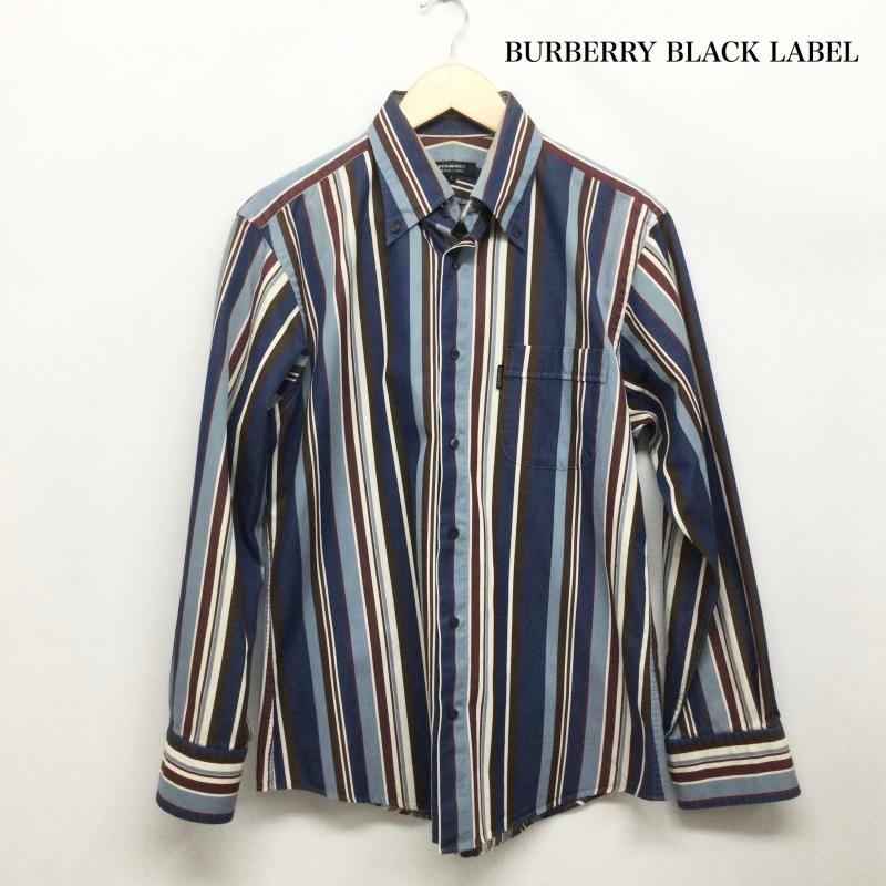 バーバリーブラックレーベル BURBERRY BLACK LABEL シャツ、ブラウス 長袖 BURBERRY BLACK LABEL 長袖シャツ コットン ストライプ BMW89-304-27 3 ストライプ 紺 / ネイビー / navy X 青 / ブルー / blue メンズ USED 古着 中古 50168636