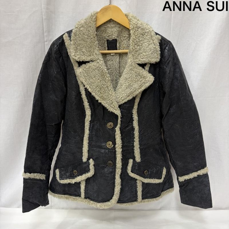 アナスイ ANNASUI ジャケット、上着 ジャンパー、ブルゾン USA製 フェイクレザームートンジャケット black 2 Y2K 2 無地 黒 / ブラック / black レディース USED 古着 中古 50168637