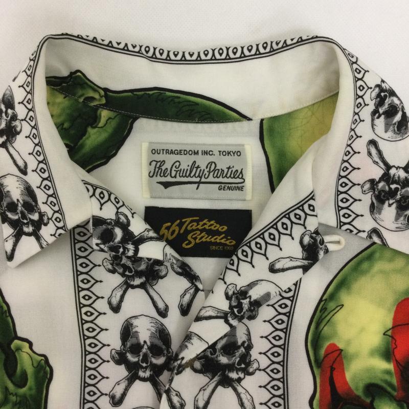 ワコマリア WACKO MARIA シャツ、ブラウス 半袖 WACKO MARIA  56 TATTOO STUDIO 56タトゥースタジオ アロハ 半袖 スカル プリント S スカル 白 / ホワイト / white メンズ USED 古着 中古 50168638