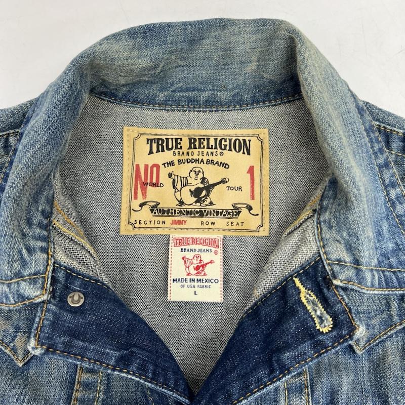 トゥルーレリジョン TRUE RELIGION ジャケット、上着 ジャンパー、ブルゾン JIMMY BGT WESTERN DENIM JACKET デニムジャケット ウエスタン L ダメージ加工 メンズ USED 古着 中古 50168662