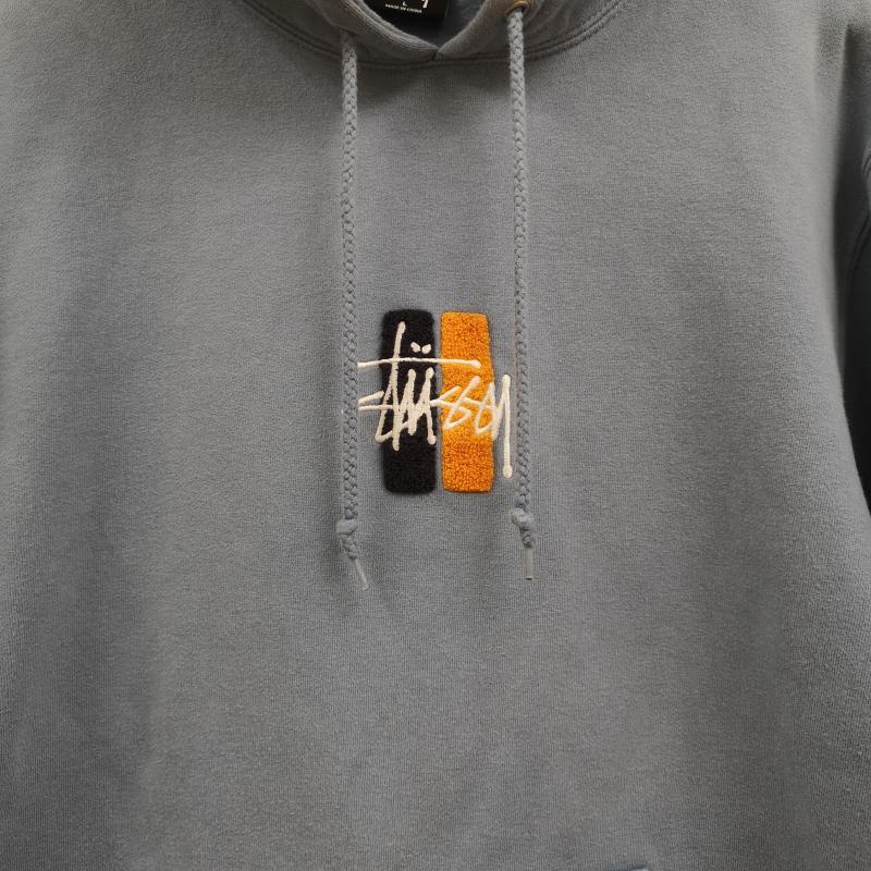 ステューシー STUSSY パーカー 長袖 センターロゴ パイル 裏起毛 プルオーバー パーカー L 水色 / ライトブルー / メンズ USED 古着 中古 50168669