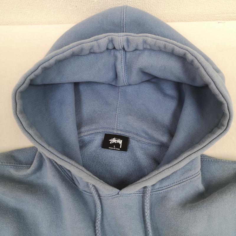 ステューシー STUSSY パーカー 長袖 センターロゴ パイル 裏起毛 プルオーバー パーカー L 水色 / ライトブルー / メンズ USED 古着 中古 50168669
