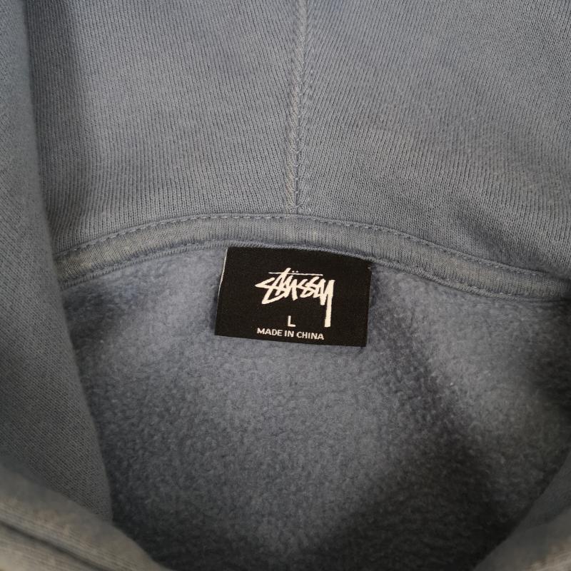 ステューシー STUSSY パーカー 長袖 センターロゴ パイル 裏起毛 プルオーバー パーカー L 水色 / ライトブルー / メンズ USED 古着 中古 50168669