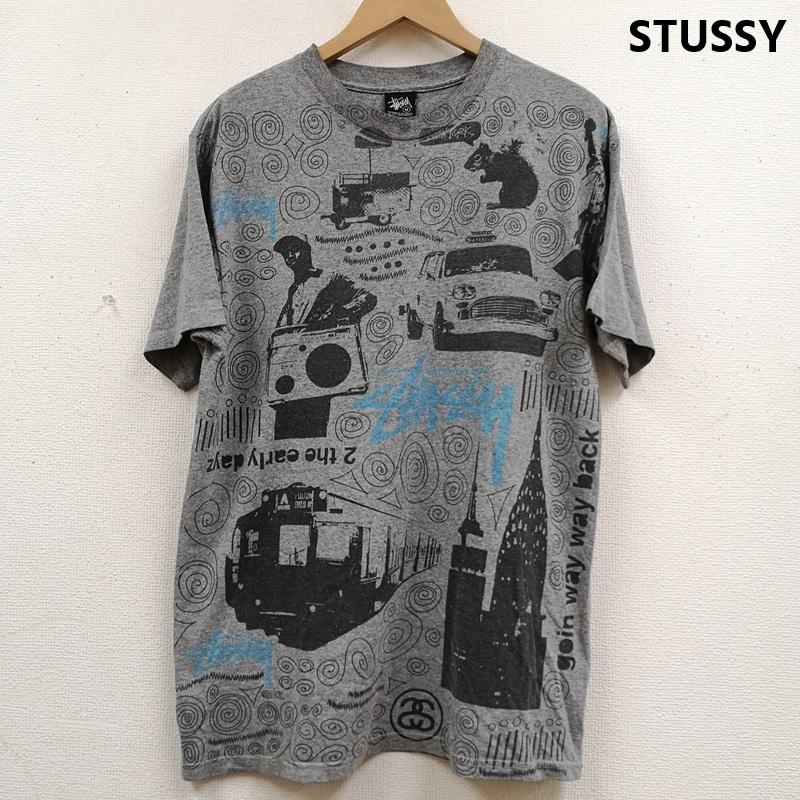 ステューシー STUSSY Tシャツ 半袖 00s メキシコ製 黒タグ ニューヨーク NY 街並み 総柄 グラフィック 半袖 Tシャツ S/S TEE M 灰 / グレー / gray メンズ USED 古着 中古 50168685
