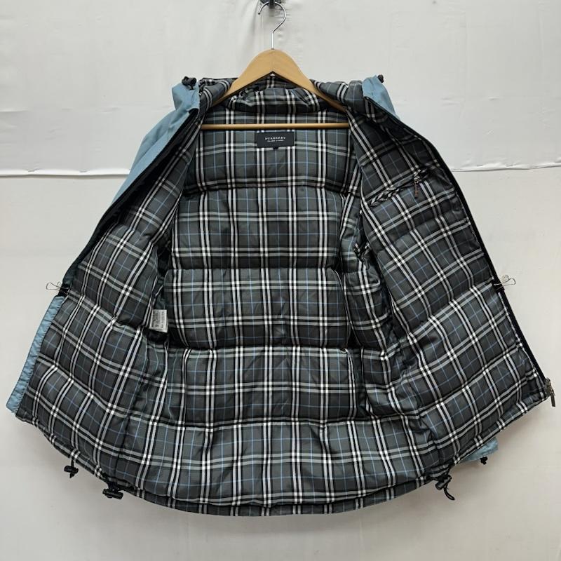 バーバリーブラックレーベル BURBERRY BLACK LABEL ジャケット、上着 ダウンジャケット 裏地 チェック ナイロン ダウン ジャケット BMP82-318-22 M 水色 / ライトブルー / メンズ USED 古着 中古 50168693