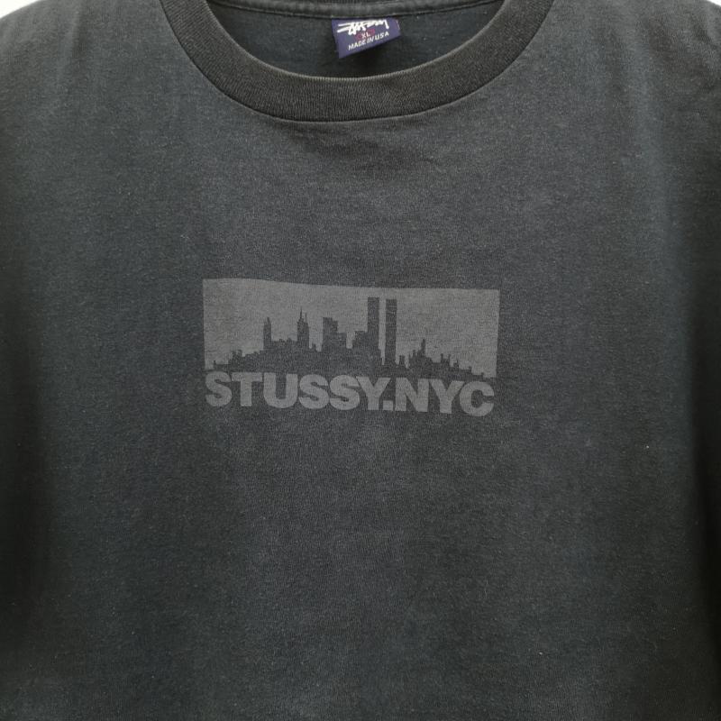 ステューシー STUSSY Tシャツ 半袖 90s USA製 紺タグ NYC ニューヨーク 街並み ボックスロゴ 半袖 Tシャツ S/S TEE XL 黒 / ブラック / black メンズ USED 古着 中古 50168694