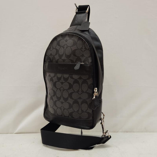 コーチ COACH ボディバッグ ボディバッグ チャールズ パック シグネチャー PVC コーティング キャンバス レザー F54787 - 黒 / ブラック / black X 灰 / グレー / gray メンズ USED 古着 中古 50168708