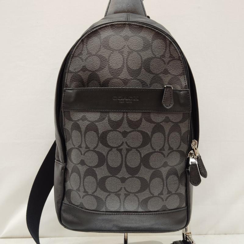 コーチ COACH ボディバッグ ボディバッグ チャールズ パック シグネチャー PVC コーティング キャンバス レザー F54787 - 黒 / ブラック / black X 灰 / グレー / gray メンズ USED 古着 中古 50168708
